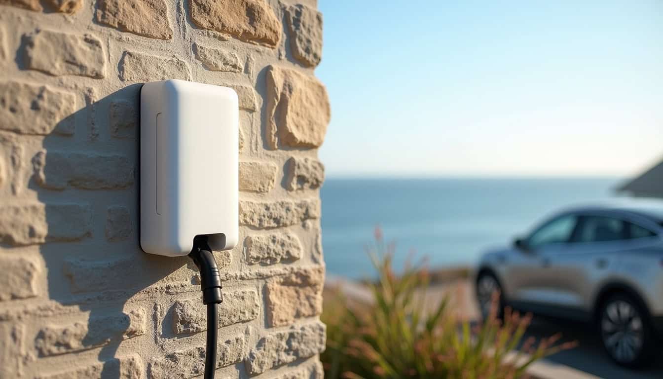 Installation d'une borne wallbox sur façade extérieure d'une maison à Beaussais-sur-Mer