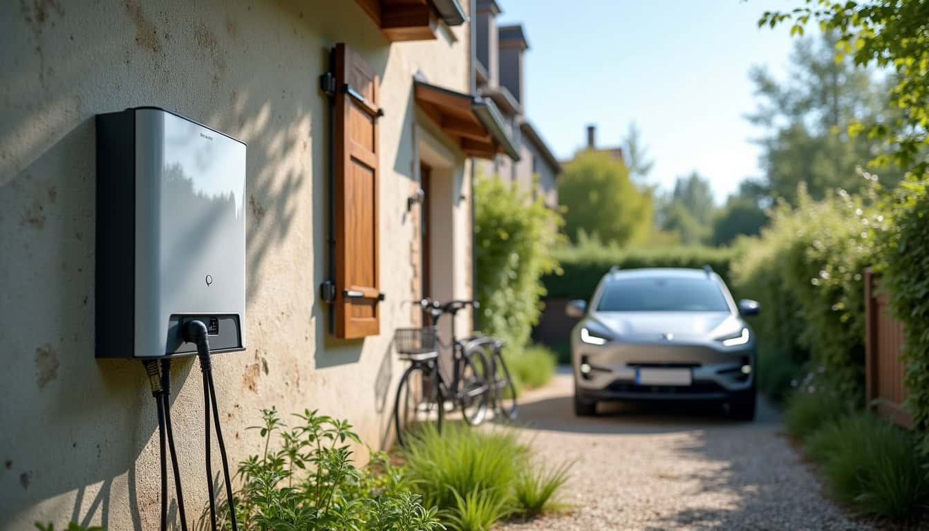 Installation d'une wallbox murale pour véhicule électrique à l'extérieur d'une maison à Nouvion-sur-Meuse