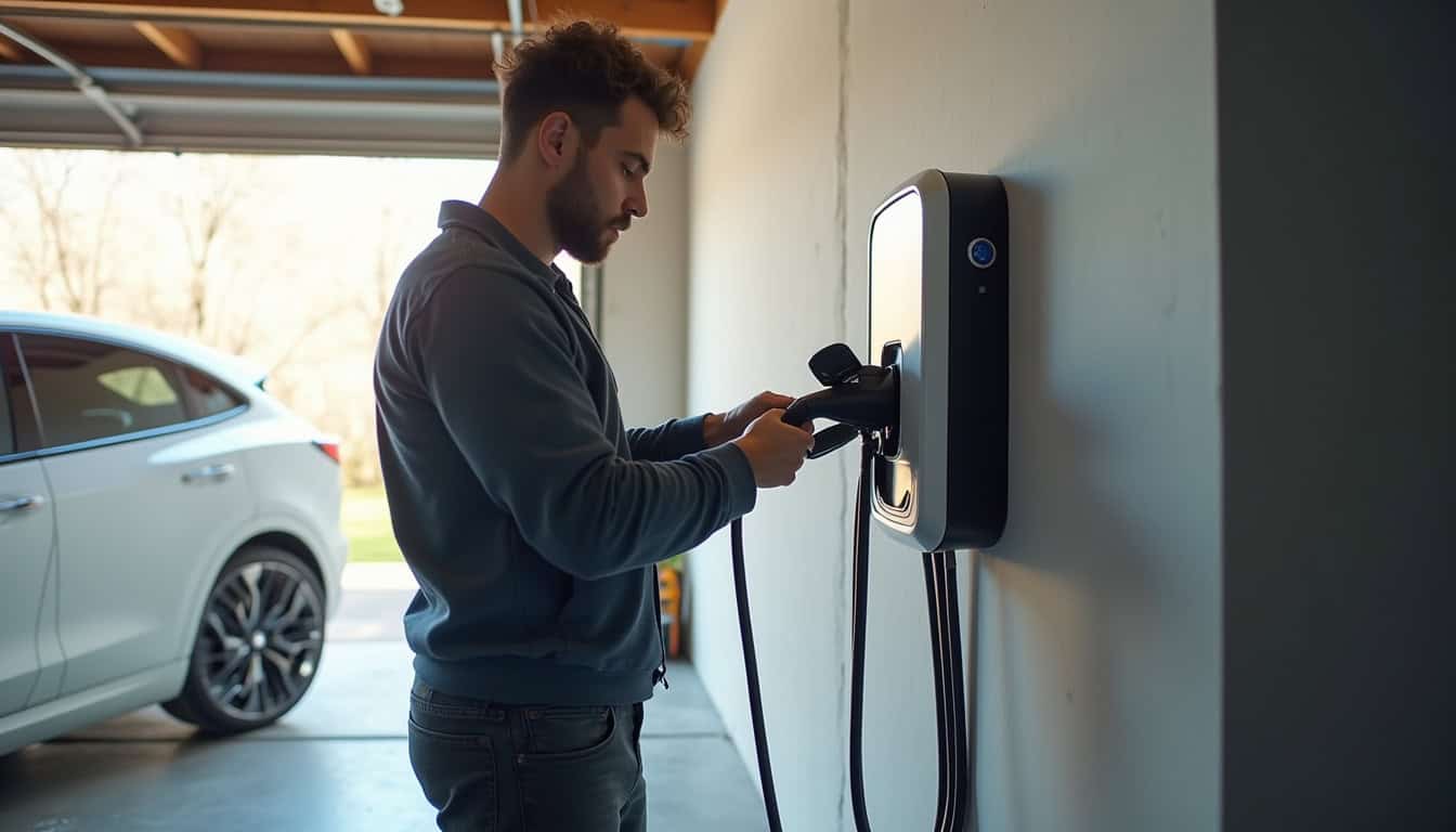 Installation électrique d'une borne de recharge connectée au tableau par un électricien certifié IRVE à Tillé