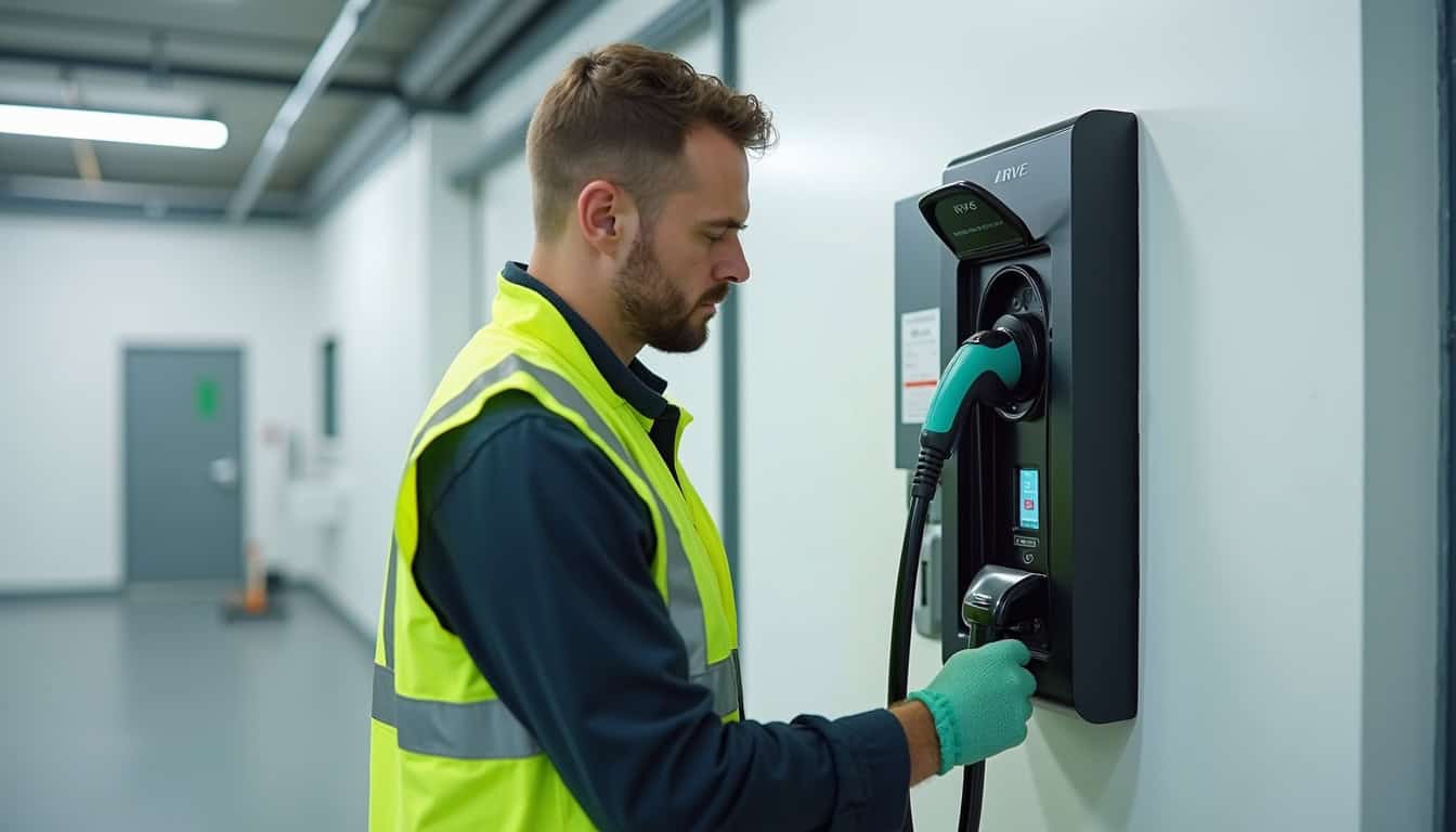 Installation technique d'une borne de recharge électrique par un professionnel IRVE