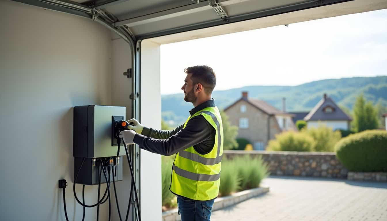 Intervention d'un électricien certifié IRVE lors de l'installation d'une borne de recharge pour véhicule électrique à Saint-Félix-de-Lodez
