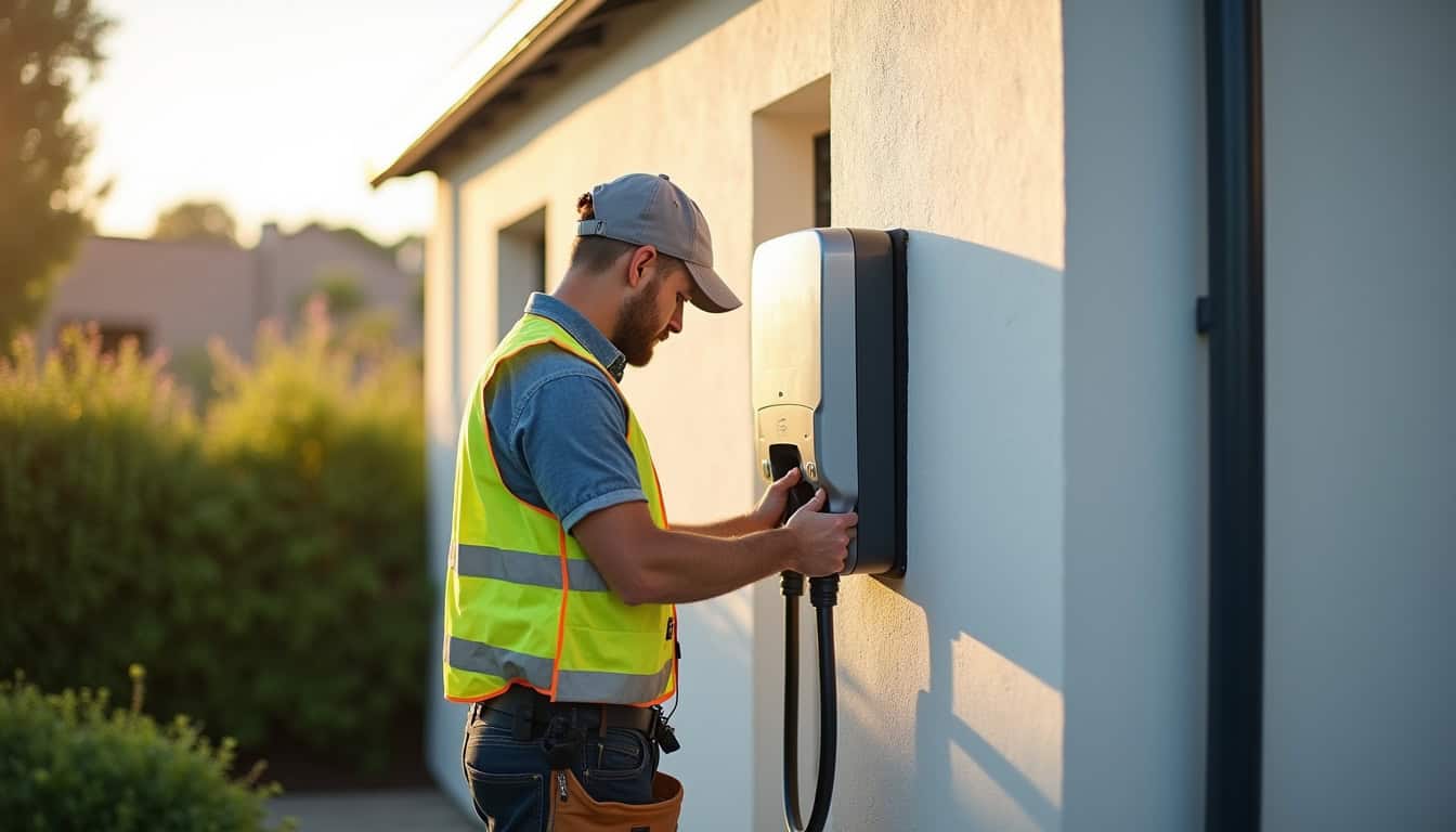 Intervention d'un électricien certifié IRVE lors de l'installation d'une borne électrique à Aspremont