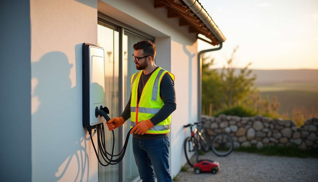 Intervention d'un électricien IRVE certifié lors de l'installation d'une borne à Châtres-sur-Cher