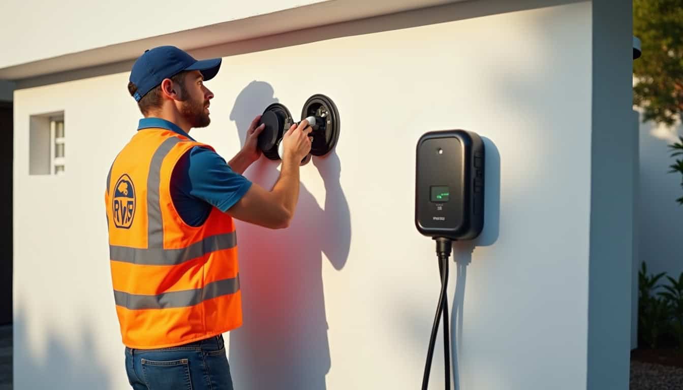 Intervention d’un installateur certifié IRVE lors de la pose d’une borne de recharge à Marseillan