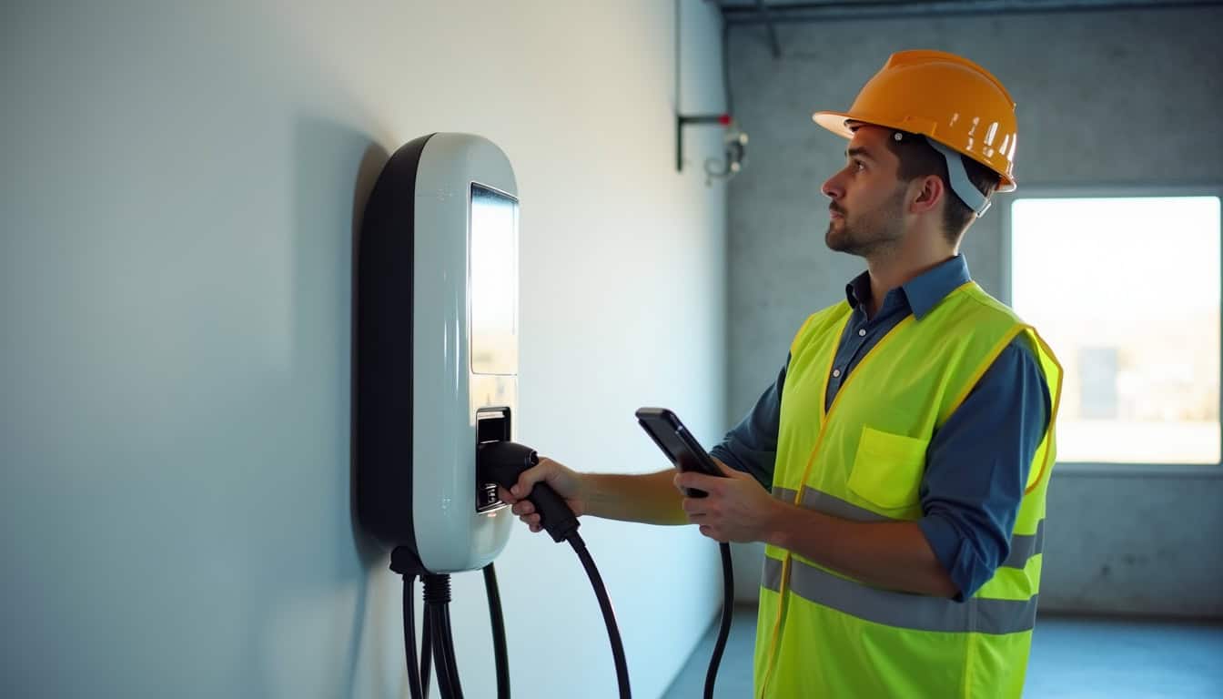Intervention d’un technicien certifié IRVE lors de l’installation d’une borne de recharge électrique