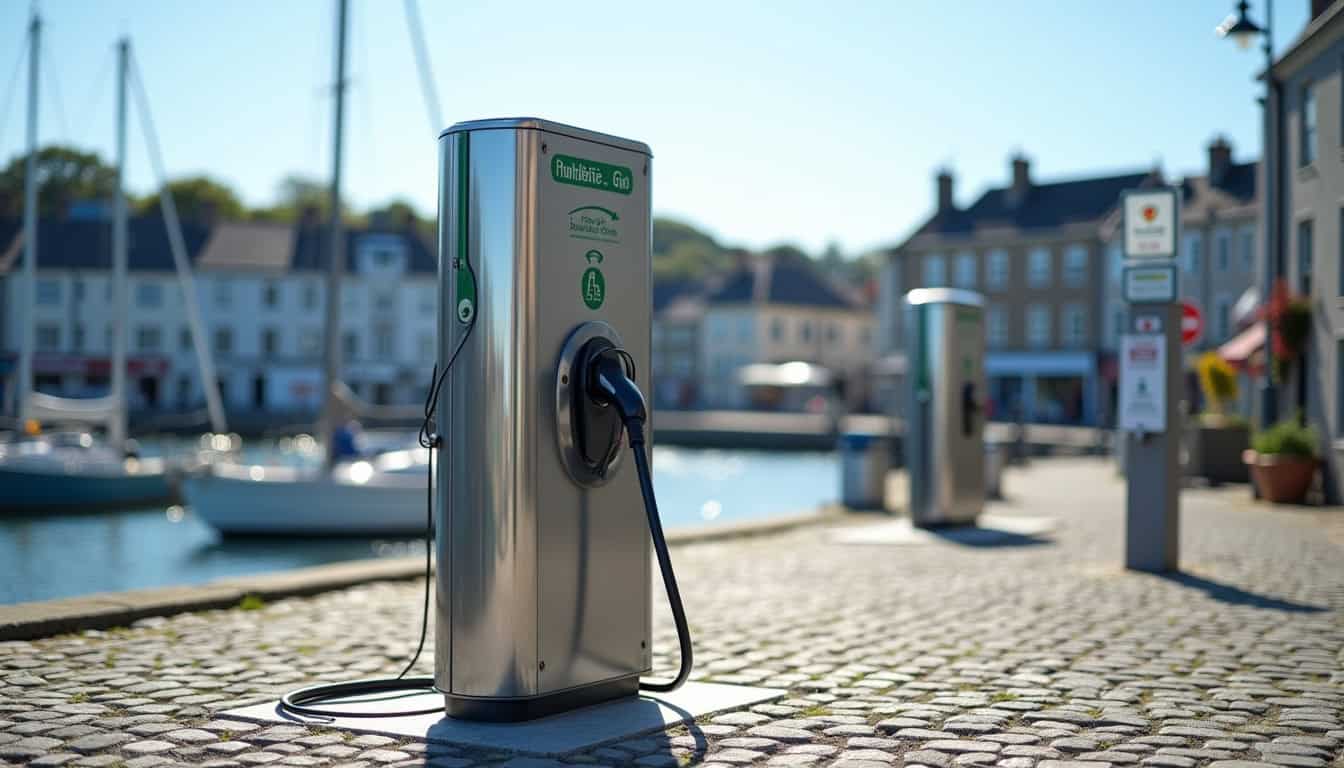 Localisation des bornes de recharge publiques sur la place du port et au camping de Saint-Cast-le-Guildo