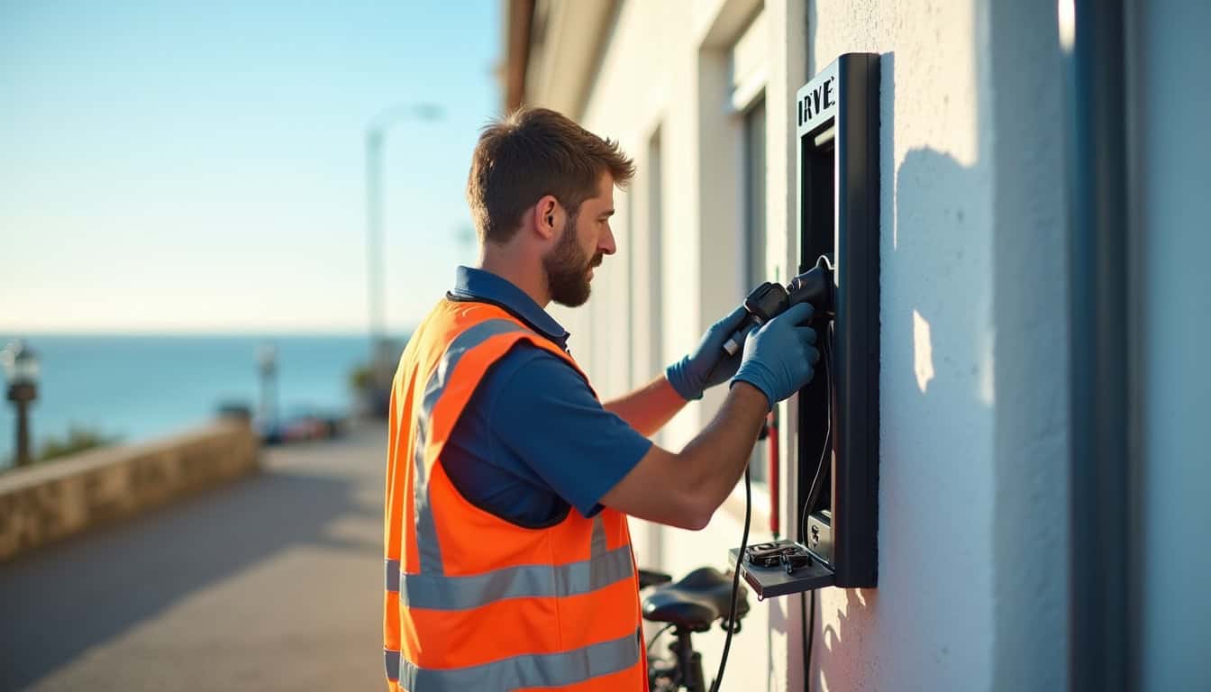 Maintenance d’une borne de recharge par un technicien IRVE à Jard-sur-Mer