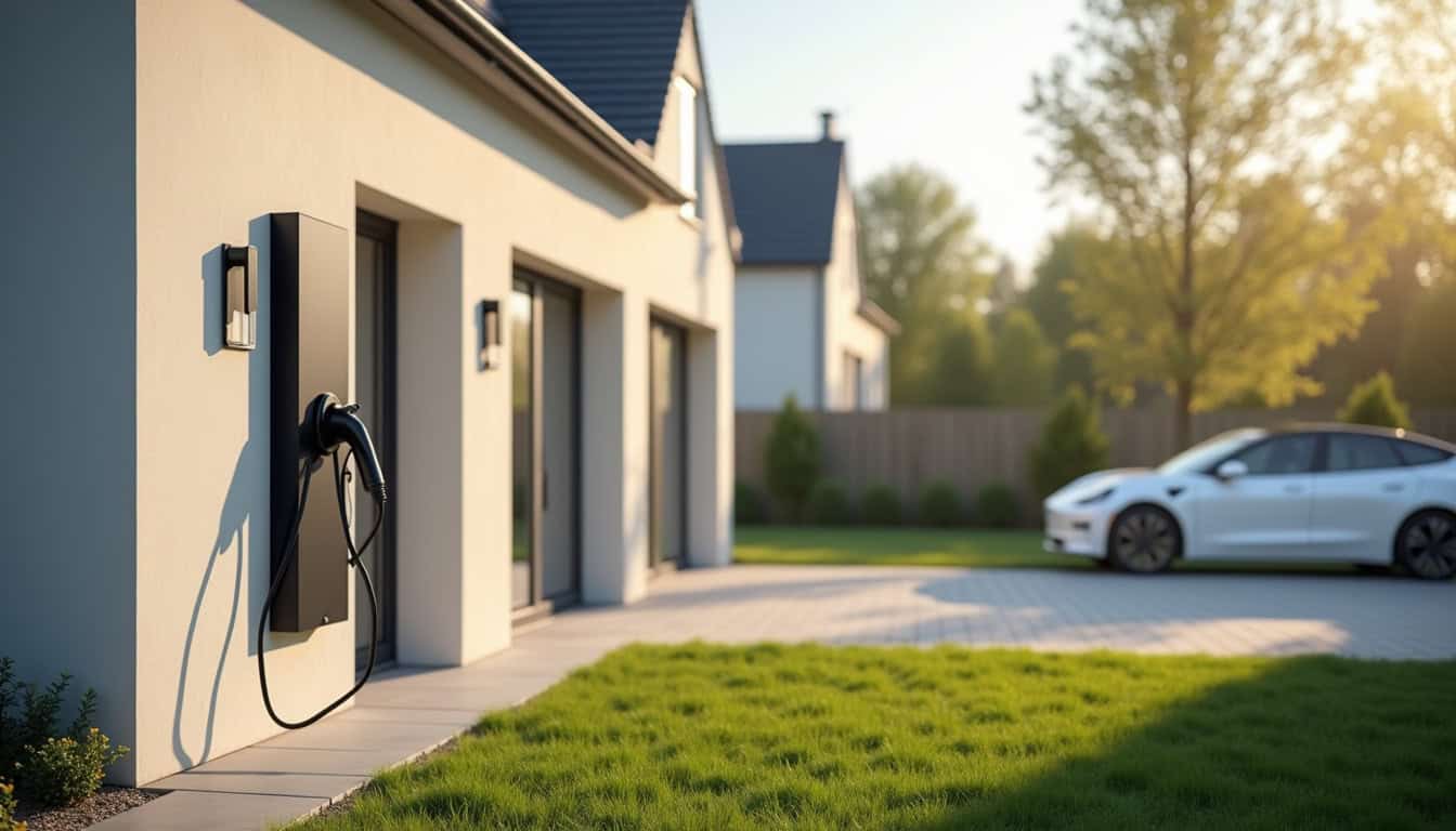 Maison avec borne de recharge installée en extérieur