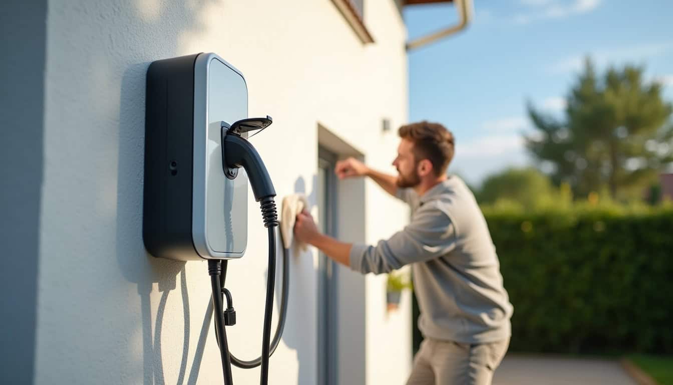 Ménage régulier d'une borne de recharge murale par un propriétaire à Trévol