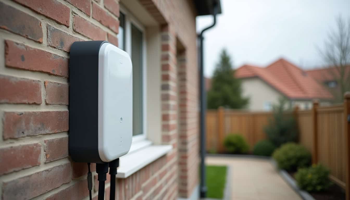 Montage d'une borne de recharge électrique sur un mur extérieur à Marconnelle