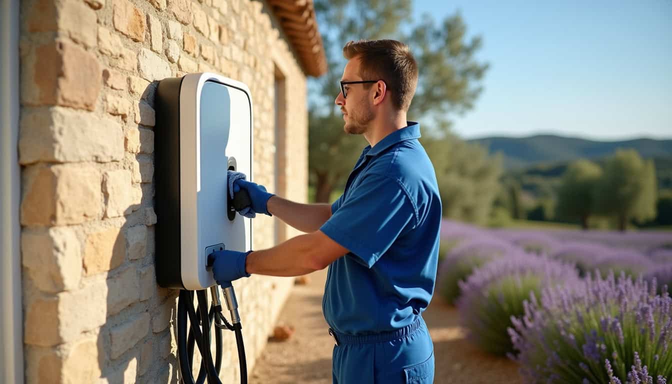 Nettoyage et vérification d’une borne de recharge électrique à Saint-Laurent-des-Arbres