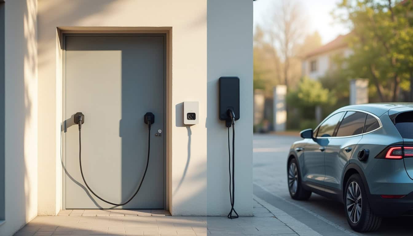 Photo avant-après de l'installation d'une borne de recharge électrique à Ménesplet