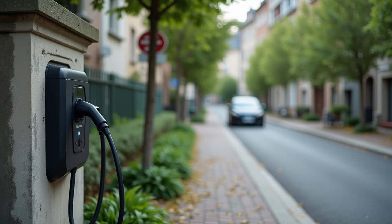 Photo de la borne de recharge publique située rue de la Libération à Saint-Vrain