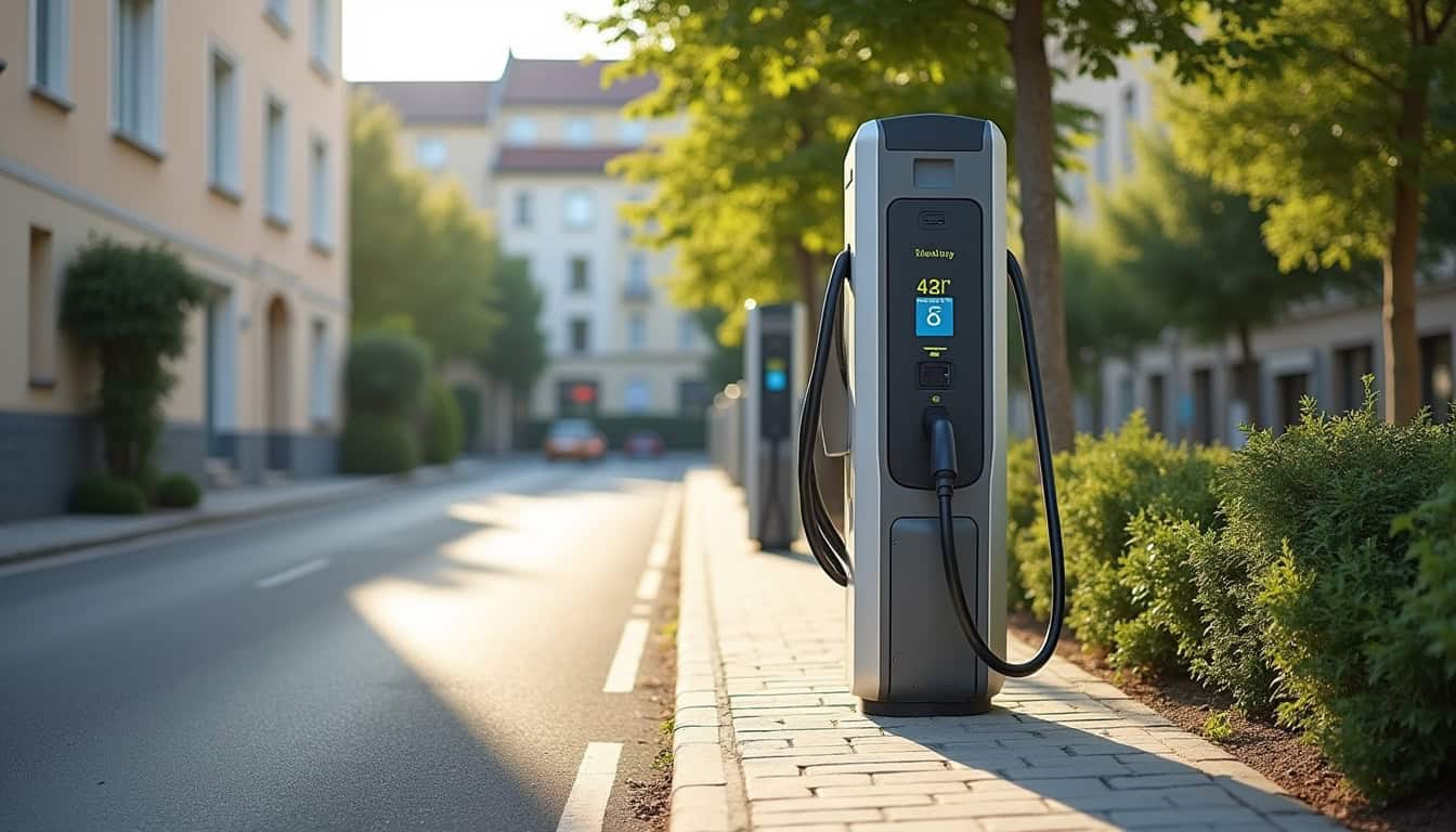 Photo de la borne de recharge publique située rue Suel Picat à Saint-Romain-en-Jarez