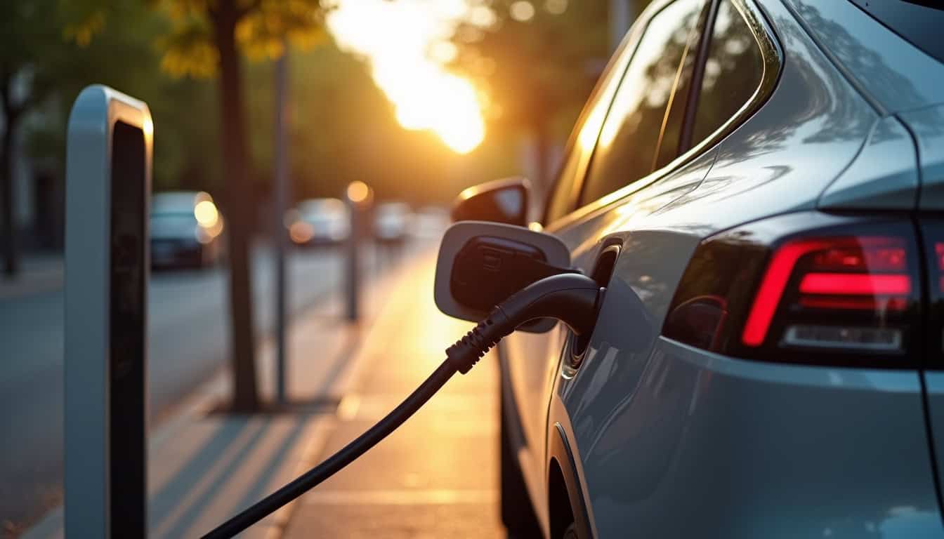Photographie de la borne de recharge Load Stations 11 située avenue du Minervois à La Redorte, avec un véhicule électrique en cours de recharge