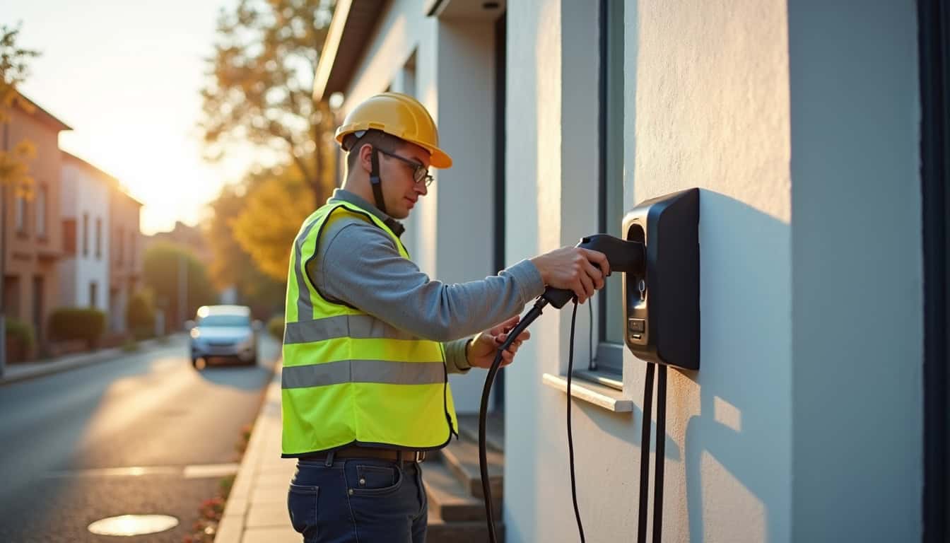 Pose d'une borne de recharge murale par un technicien qualifié