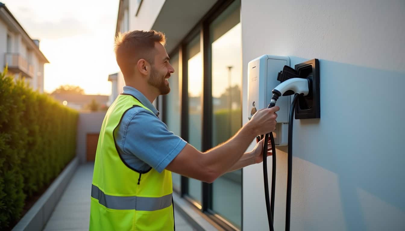 Pose d'une borne de recharge murale par un technicien qualifié