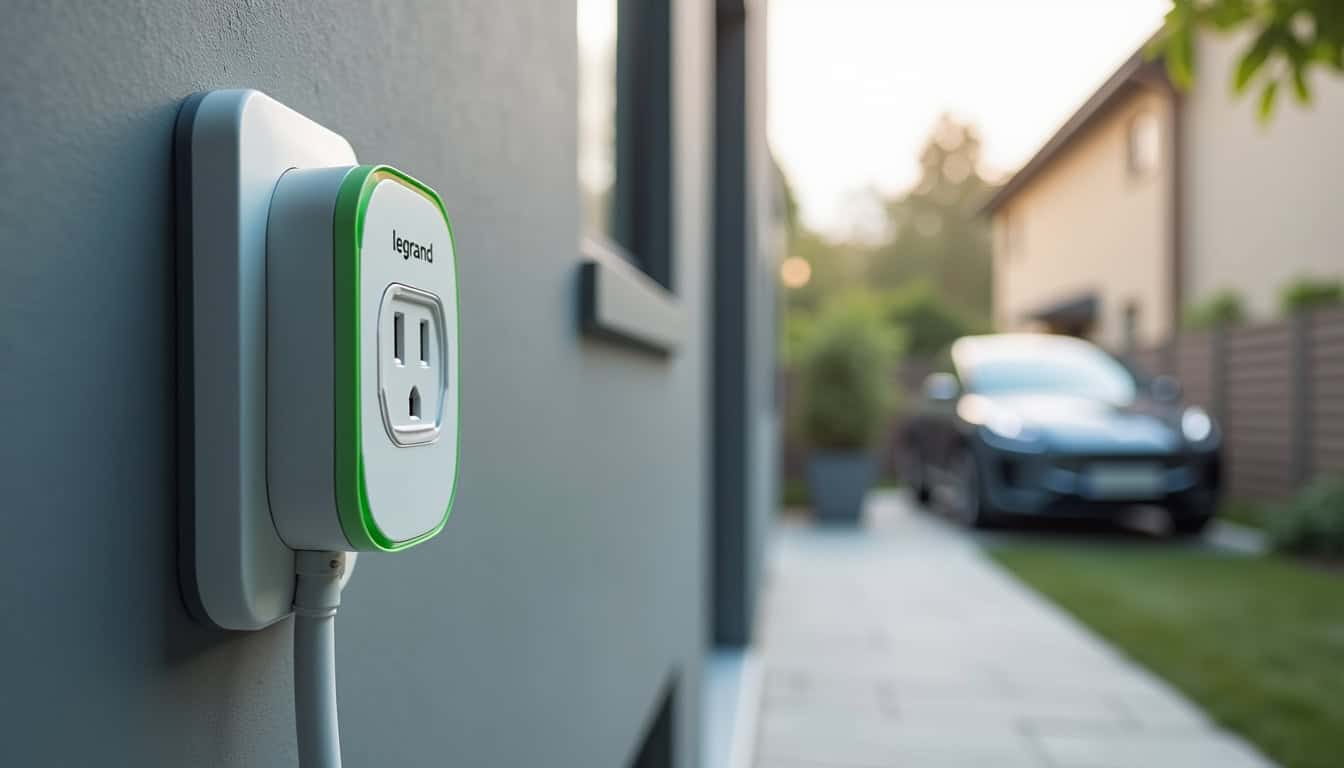 Prise de recharge renforcée Legrand Green Up installée en extérieur