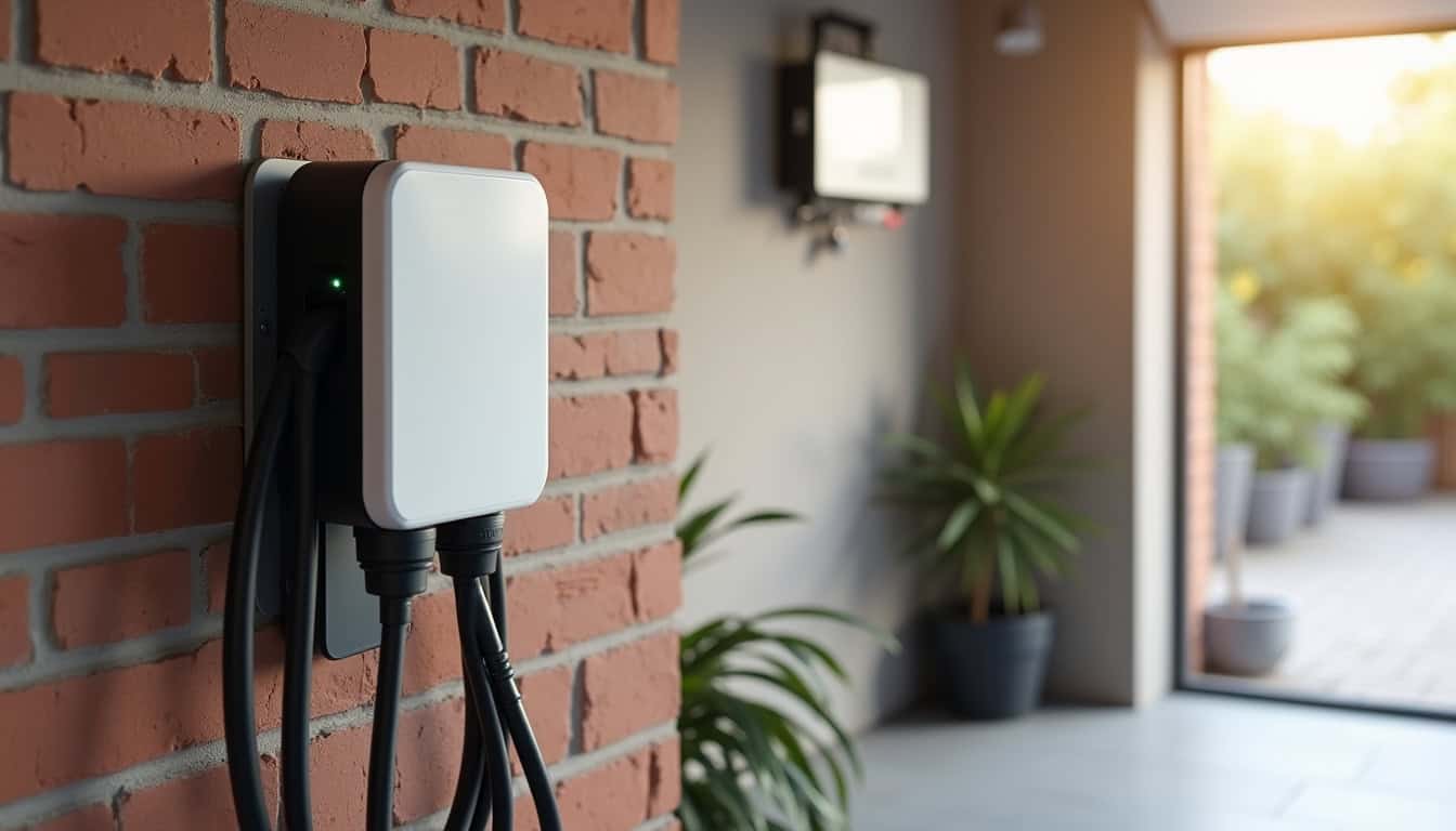 Prise renforcée pour recharge électrique installée dans un garage à Chauny