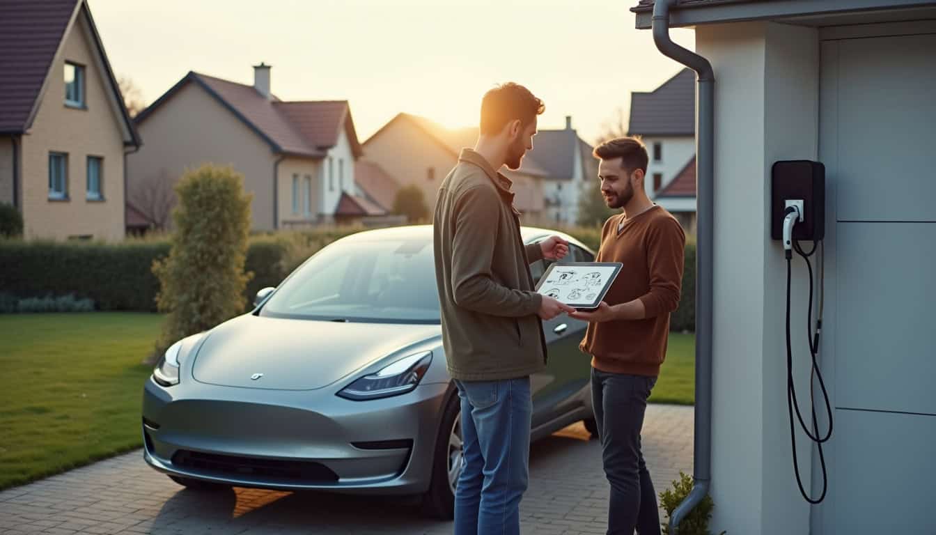 Propriétaire consultant un installateur pour choisir sa borne de recharge à Holving