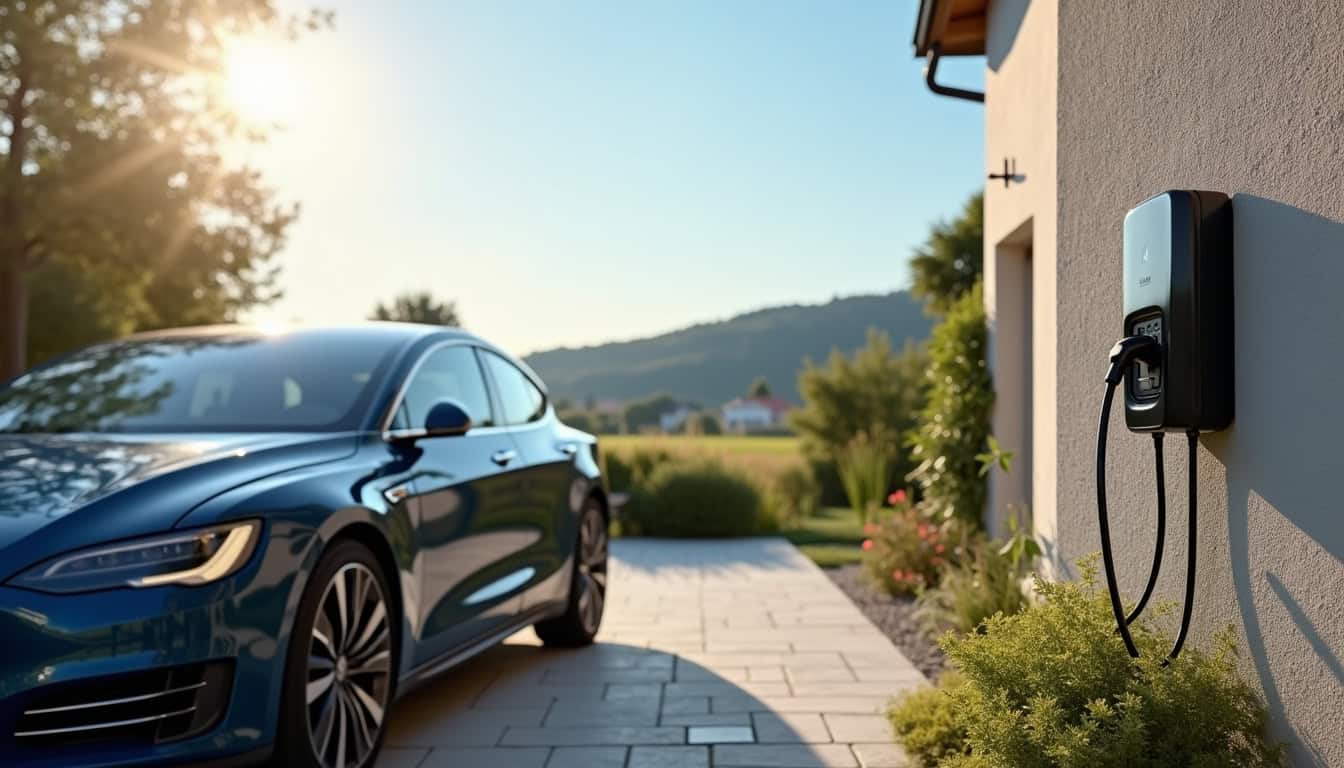 Propriétaire de voiture électrique utilisant sa borne de recharge à domicile à Lavaur en milieu de journée