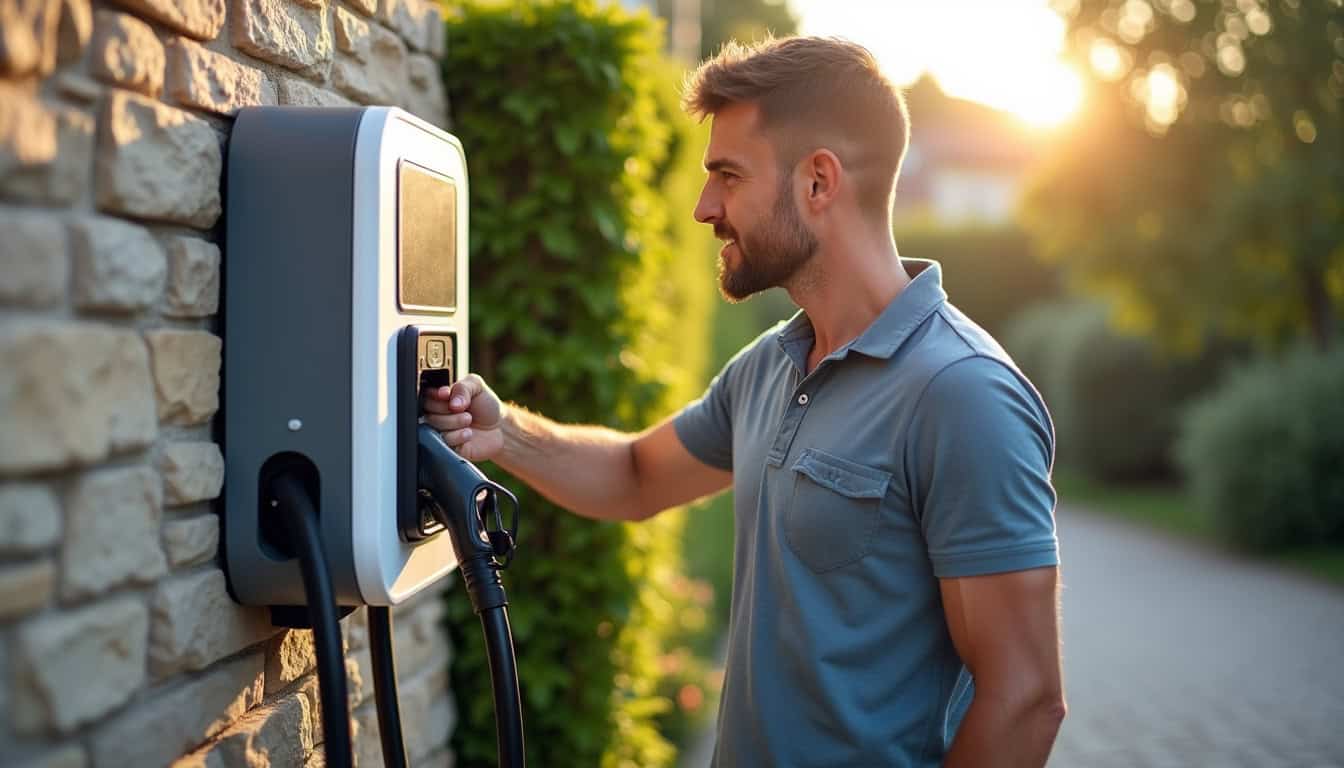 Propriétaire nettoyant l'extérieur de sa borne de recharge électrique à Colombelles