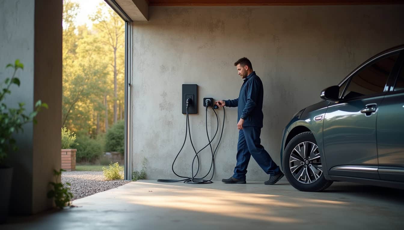 Raccordement électrique d'une borne de recharge dans un garage à Marconnelle
