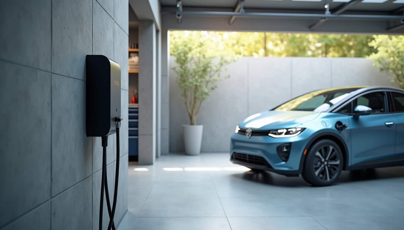 Schéma d'installation d'une borne de recharge dans un garage à Aron