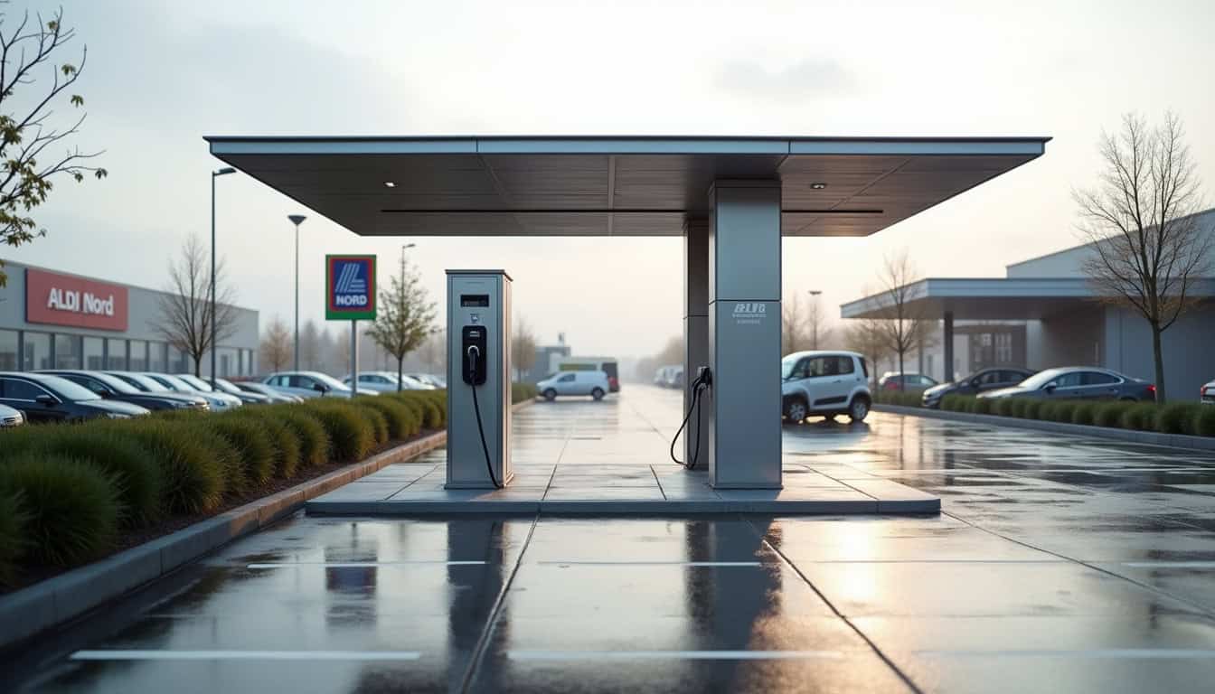 Station de recharge ALDI Nord située en zone d'activités à Marans