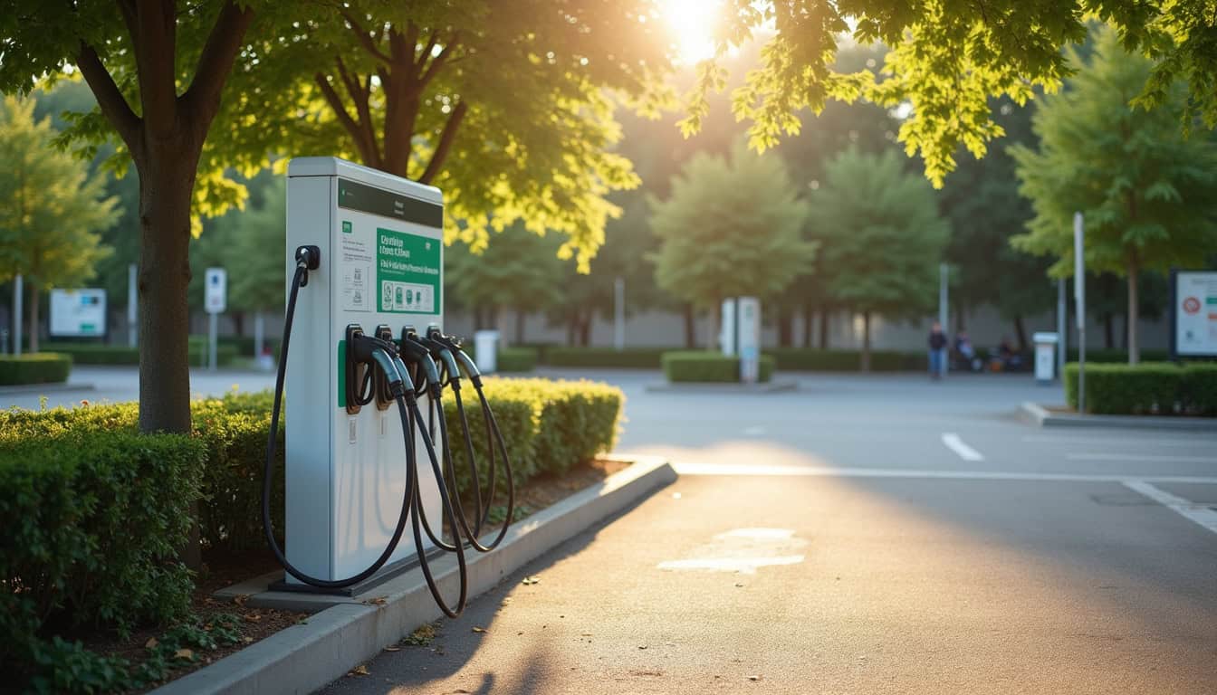 Station de recharge électrique publique située à Kintzheim, équipée de plusieurs connecteurs Type 2