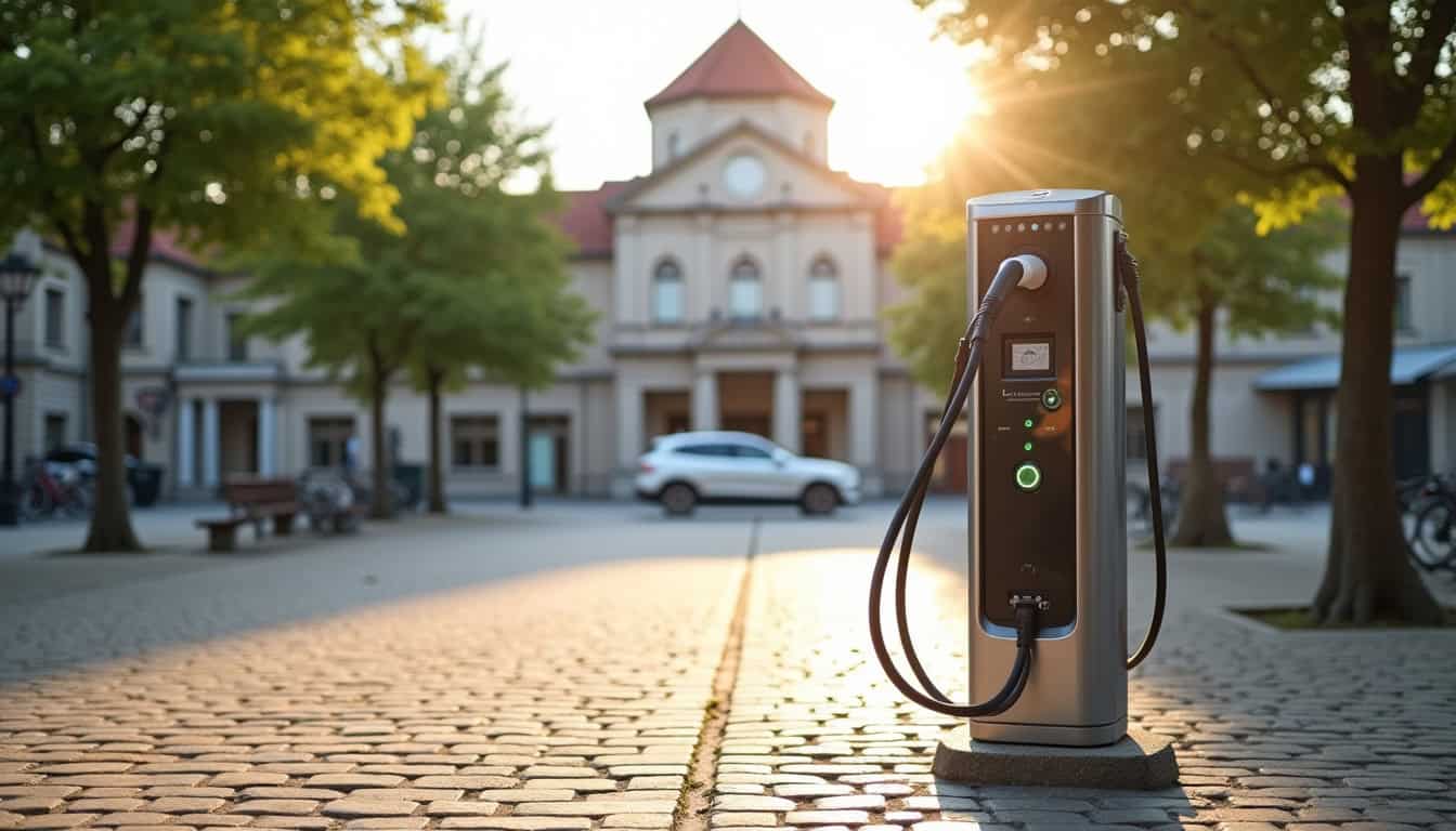 Station de recharge électrique publique située sur la place de la mairie à Ardon