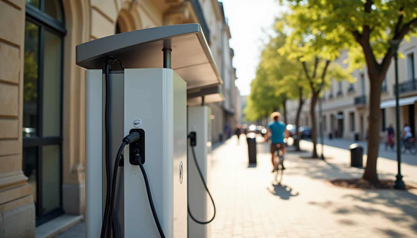Station de recharge électrique située sur la Place Saint-Christophe à Trédion