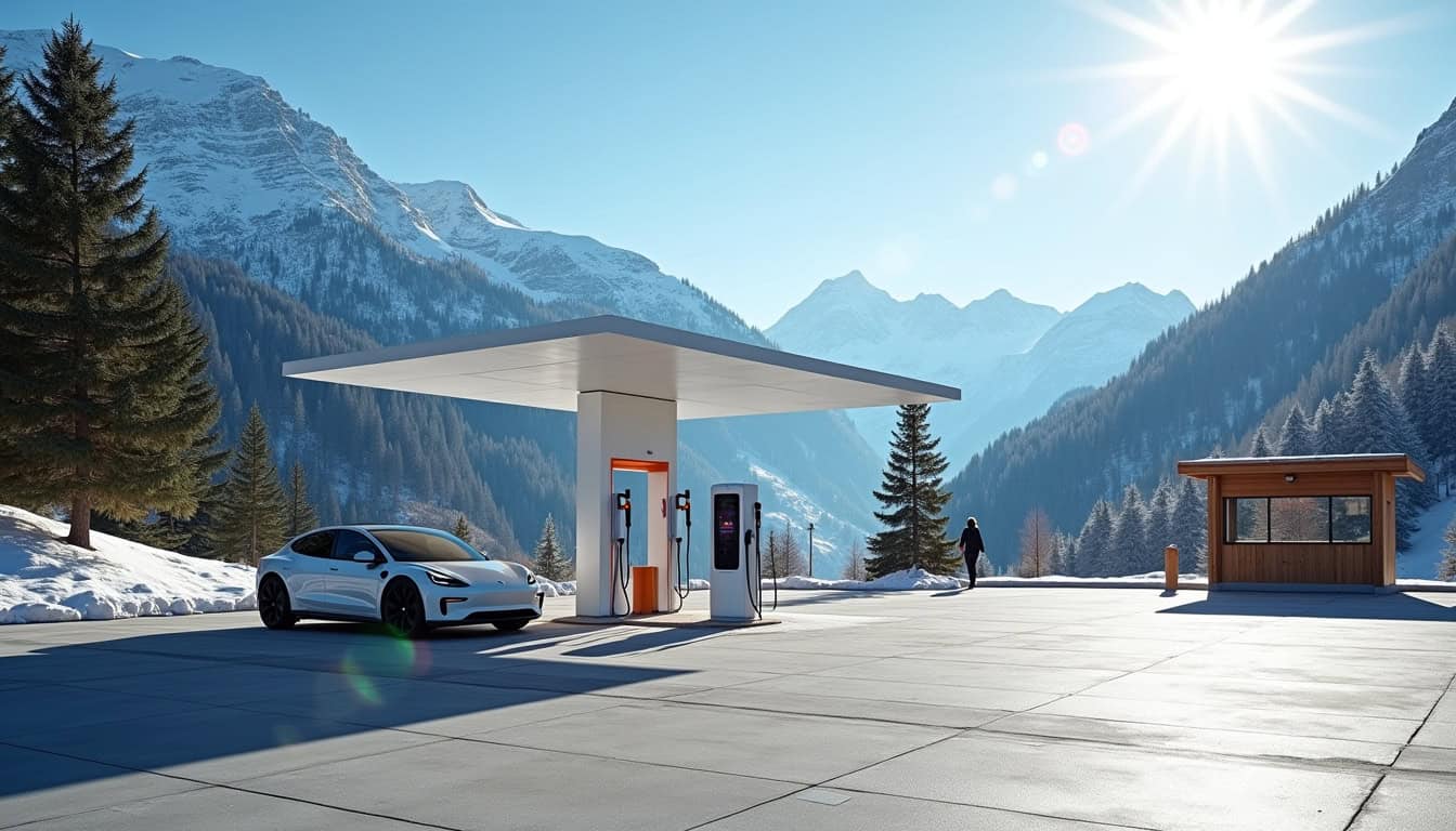 Station de recharge électrique sur un parking public à Saint-Gervais-les-Bains