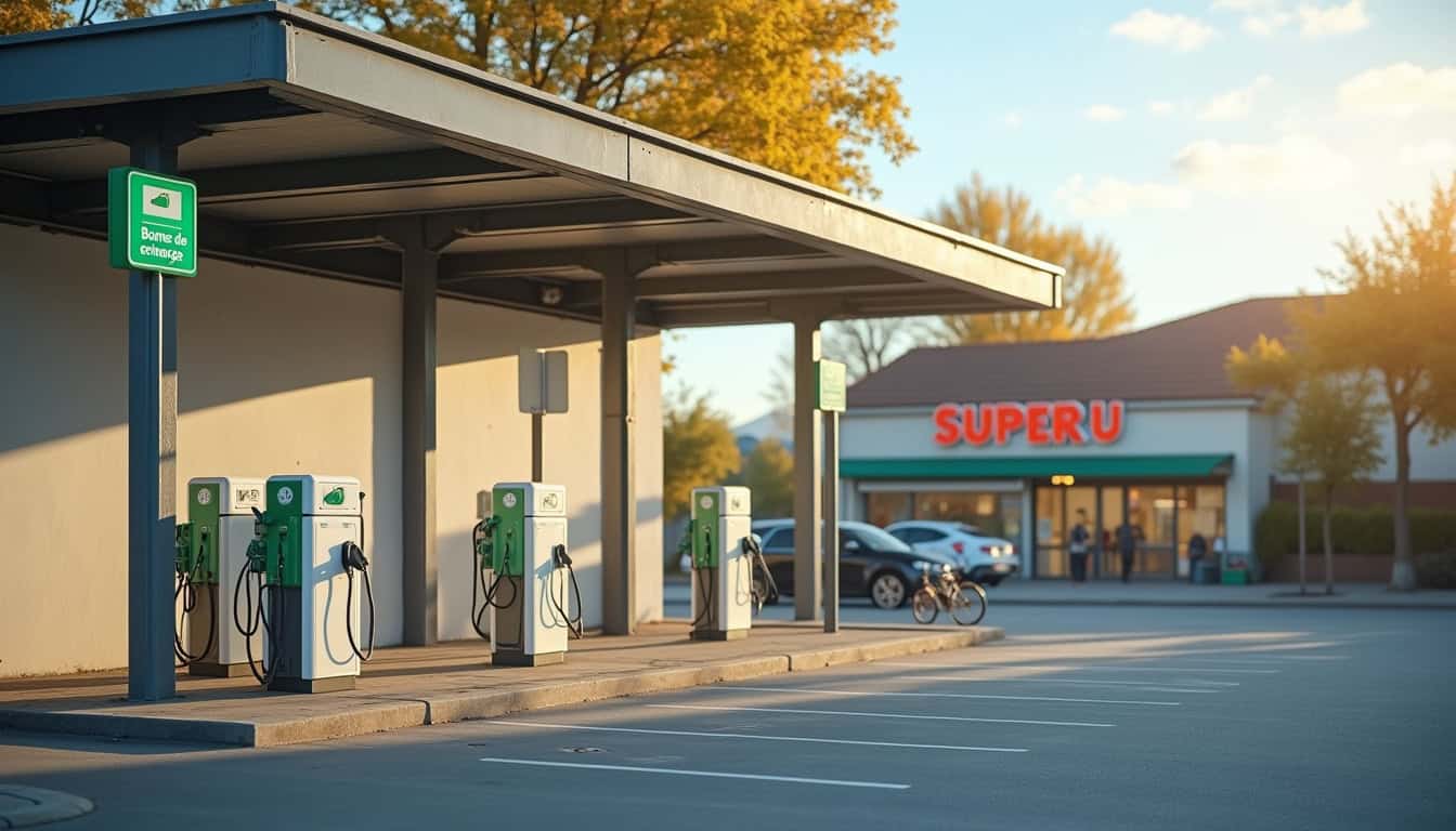 Station de recharge publique devant le SUPER U de Bruguières