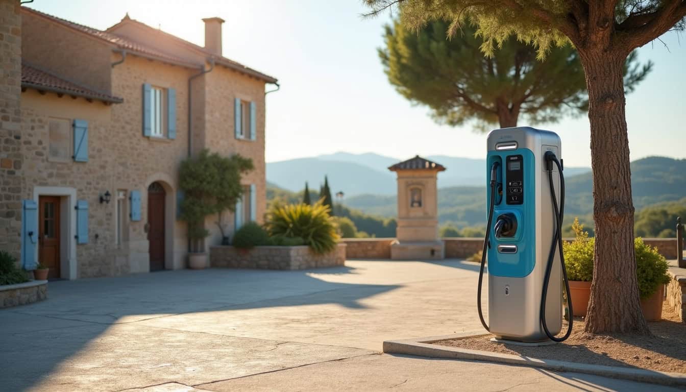 Station de recharge publique eborn sur la place du Monument aux Morts à Mollans-sur-Ouvèze