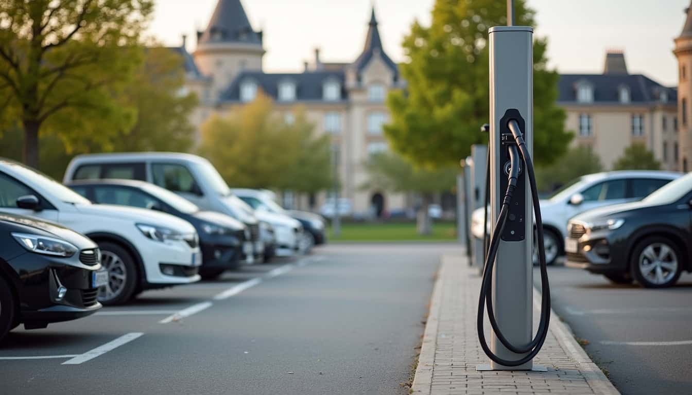 Station de recharge publique située dans un parking d