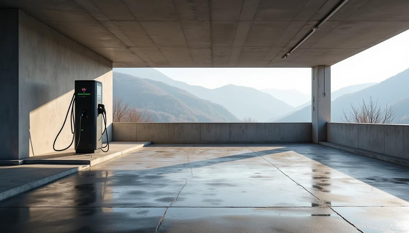 Station de recharge publique située dans un parking municipal de Saint-Sauveur