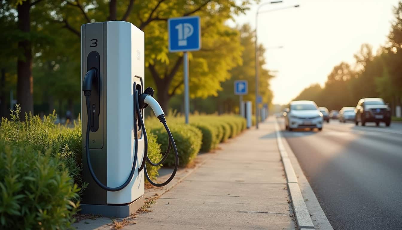 Station de recharge publique située en bordure de route à Bihorel
