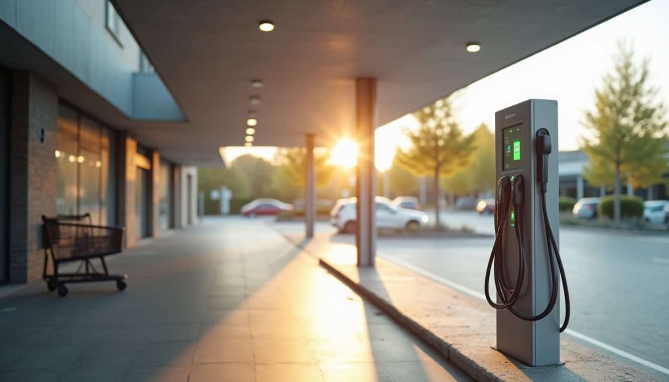 Station de recharge publique située près d'un supermarché à Cugnaux