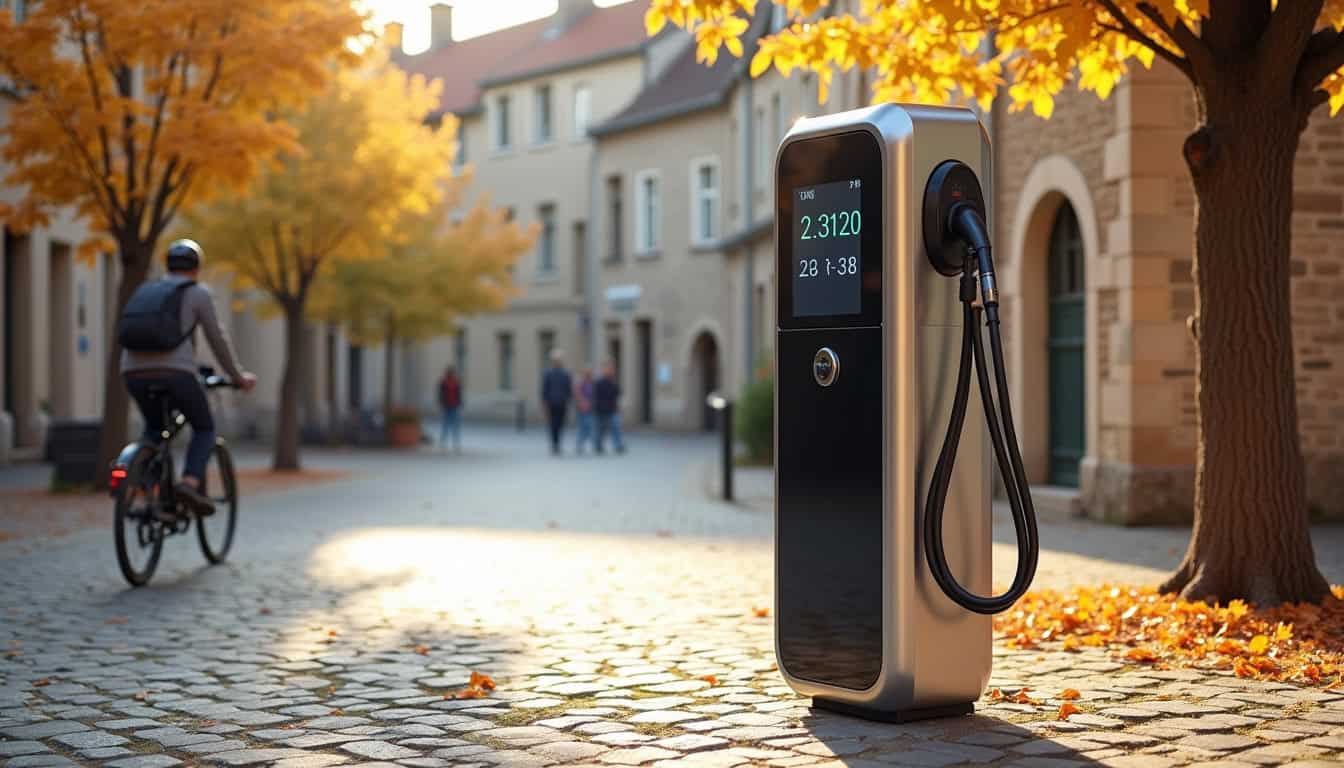 Station de recharge rapide e-Vadea située sur la Place du Champ de Foire à Lencloître