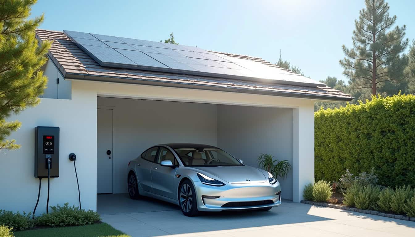 Système de panneaux solaires alimentant une borne de recharge pour voiture électrique