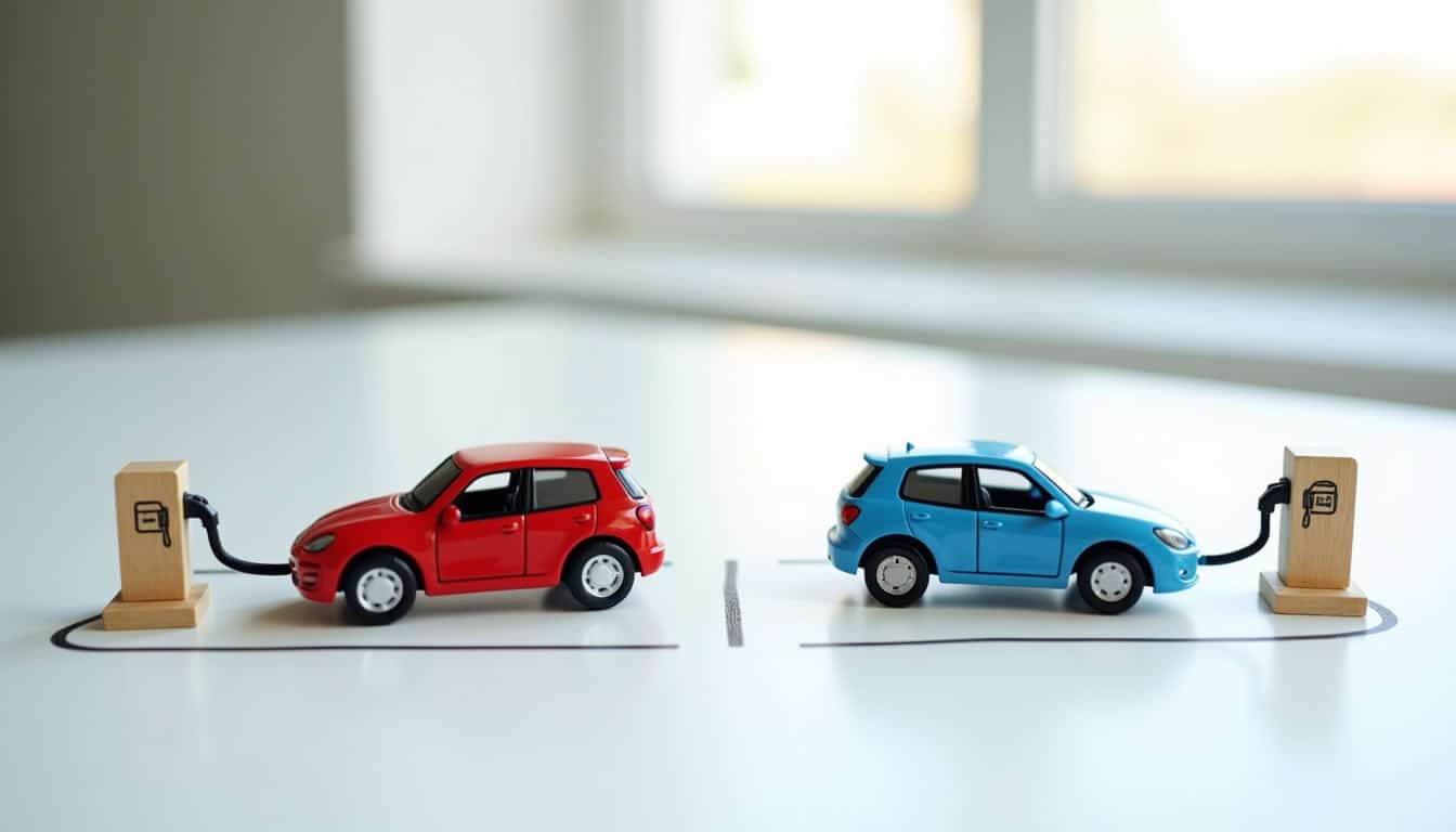 Tableau comparatif illustrant le coût au 100 km entre un véhicule essence et un véhicule électrique rechargeant en heures creuses