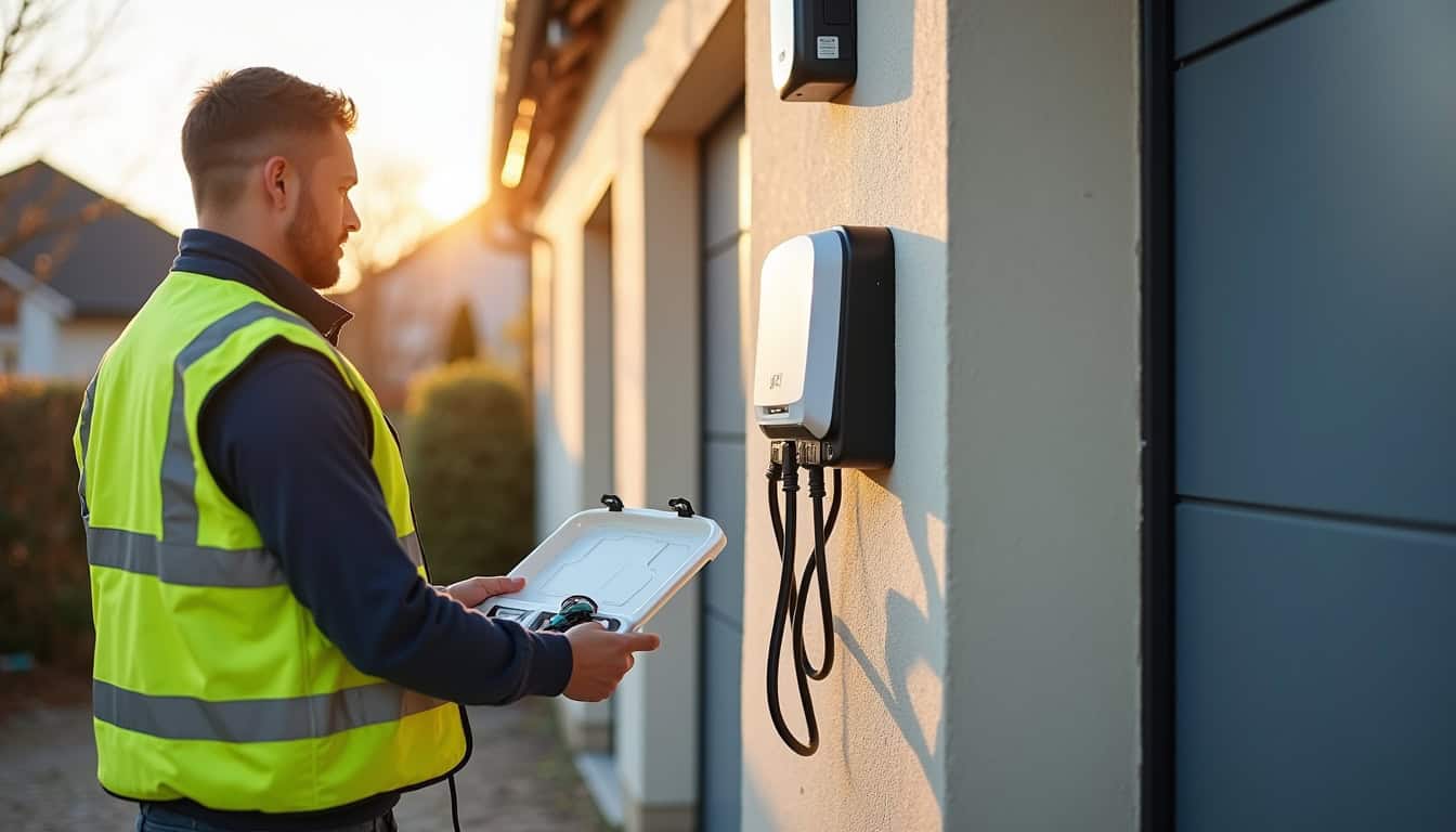 Technicien certifié IRVE en intervention pour l'installation d'une borne de recharge à Angers