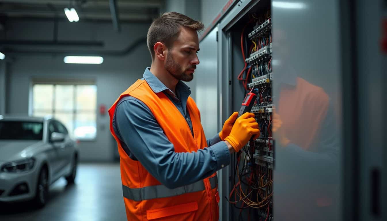 Technicien effectuant un audit électrique avant l