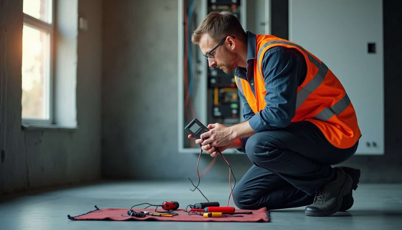 Technicien effectuant un diagnostic électrique avant installation d
