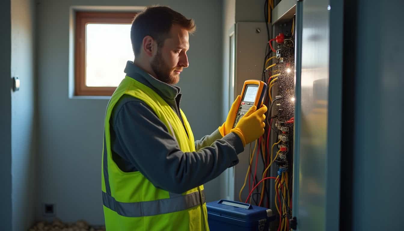 Technicien effectuant un diagnostic électrique avant installation d'une borne de recharge à Lavérune