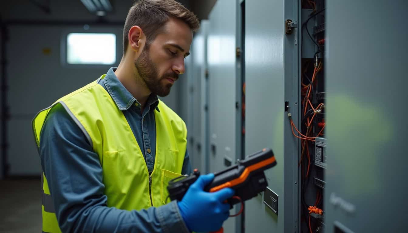 Technicien effectuant un diagnostic électrique avant installation d'une borne de recharge
