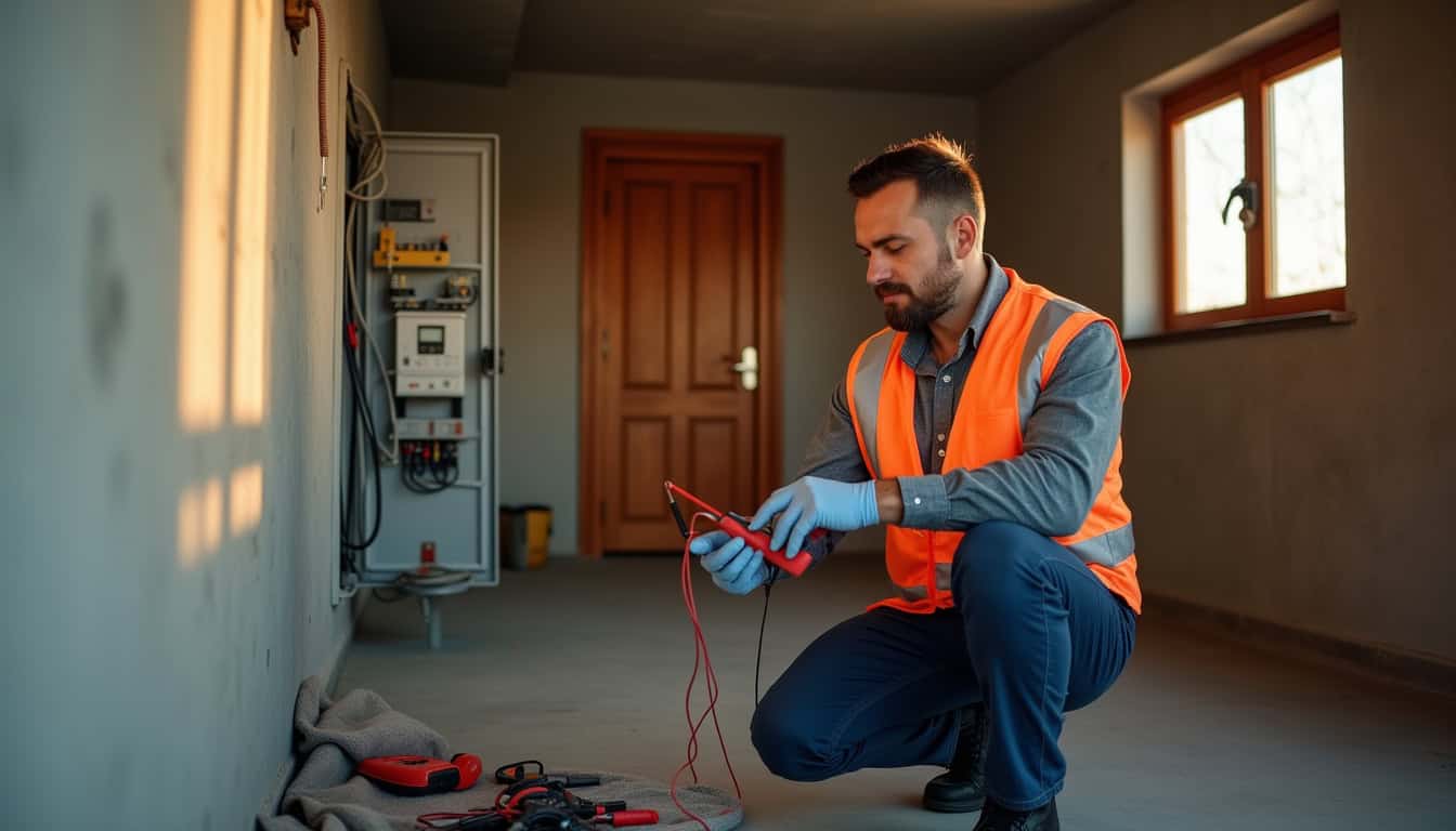 Technicien effectuant un diagnostic électrique avant l'installation d'une borne de recharge à Sabran