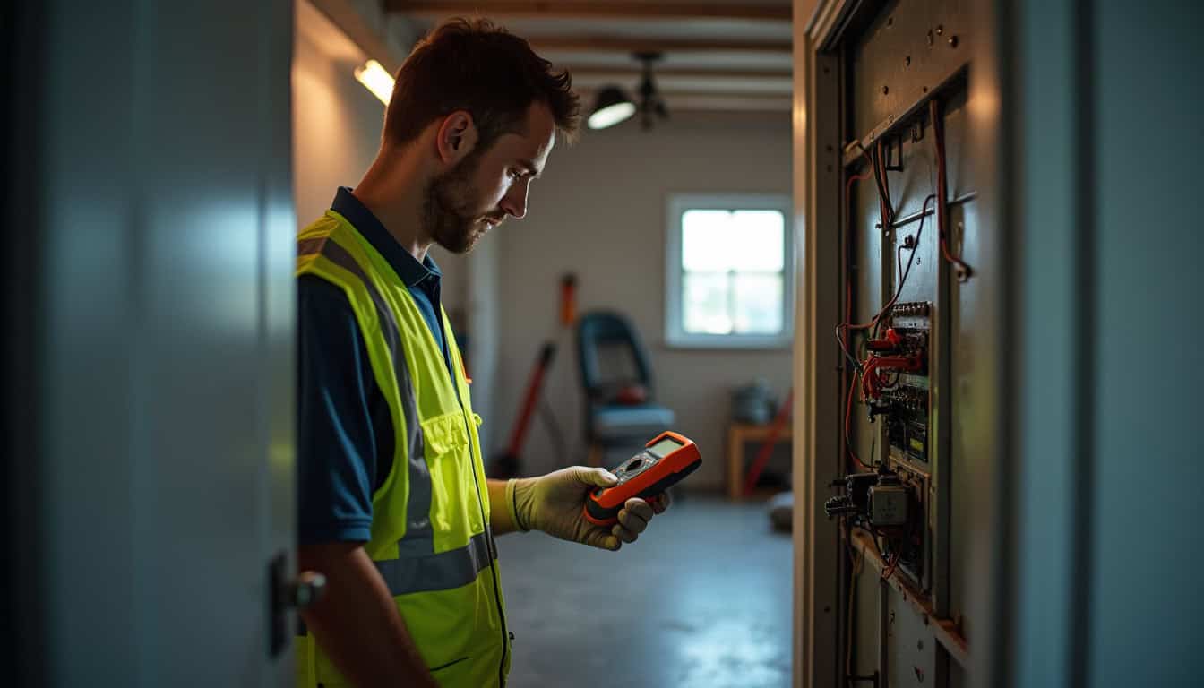 Technicien effectuant un diagnostic électrique avant l'installation d'une borne de recharge