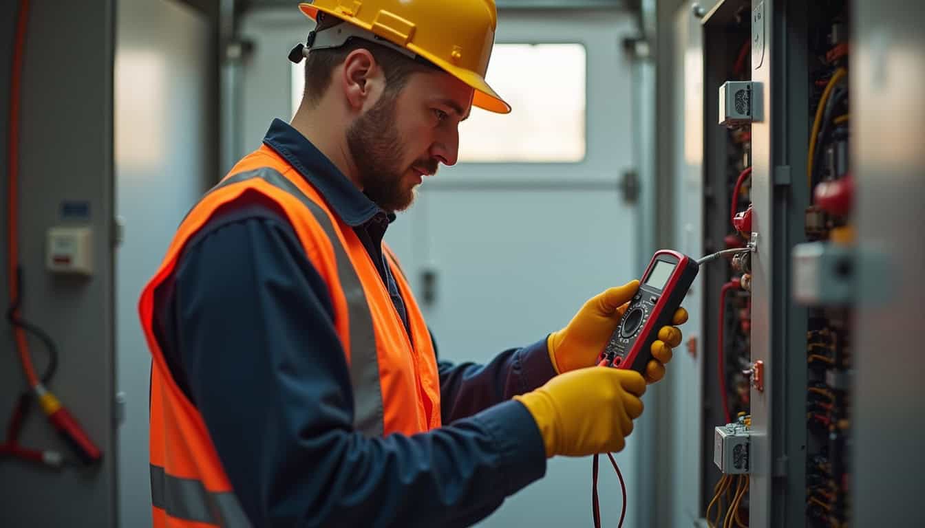 Technicien effectuant un diagnostic électrique avant l'installation d'une borne de recharge